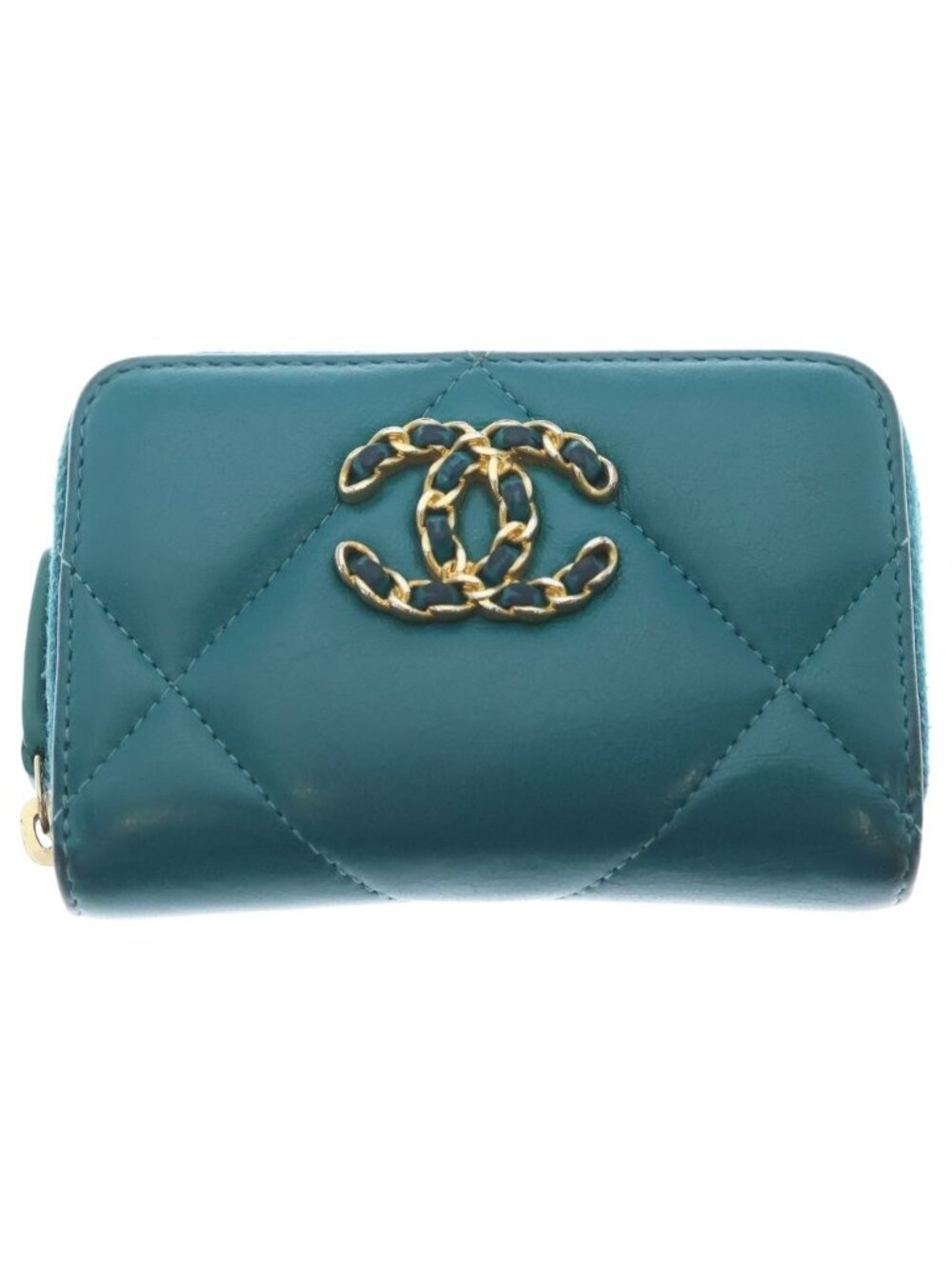 Chanel 19 CC Logo Lambskin GD Zippy Coin Case Light Blue